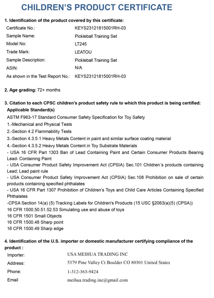 CHILDREN’S PRODUCT CERTIFICATE