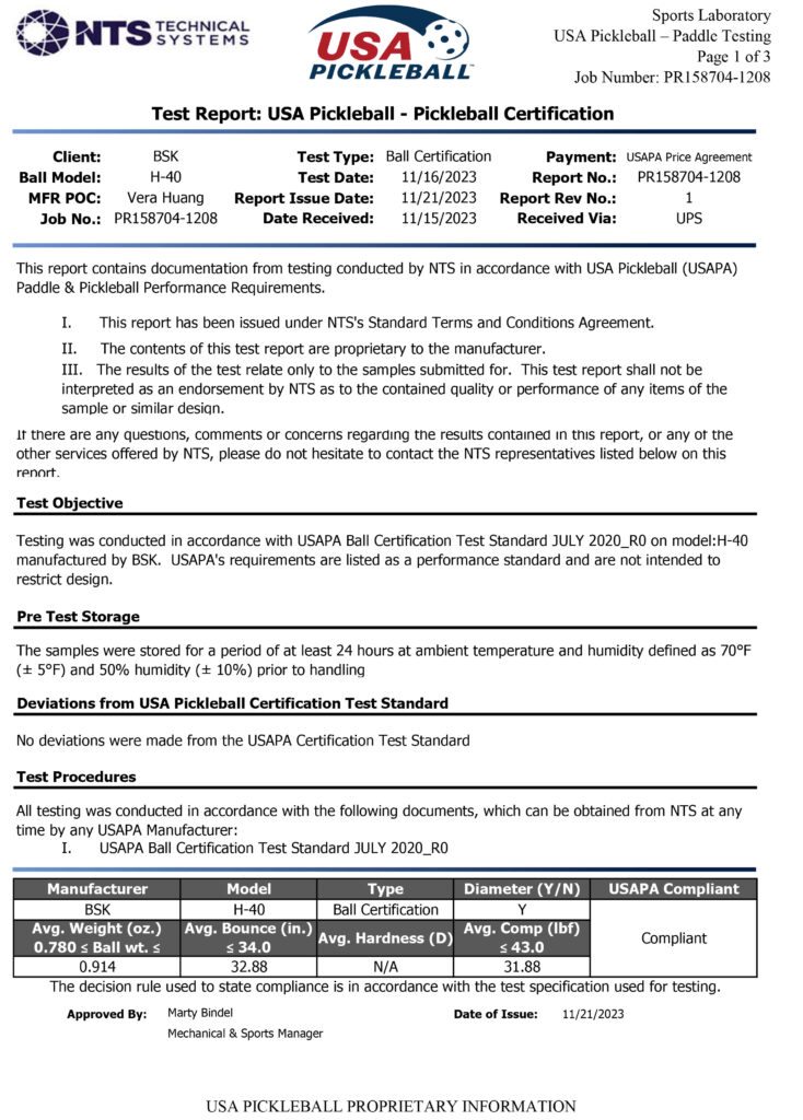 Ball certification