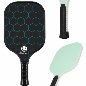 16 mm thermoformed T700 pickleball paddle - front view of the black hexagon carbon fiber face, with side views showing the EPP foam perimeter and handle